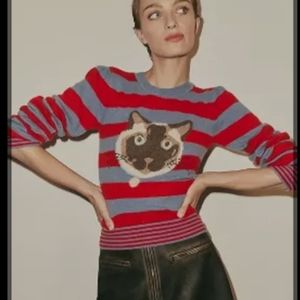 Maeve Cashmere striped sweater with cat face. Sz Small (Anthropoligie)